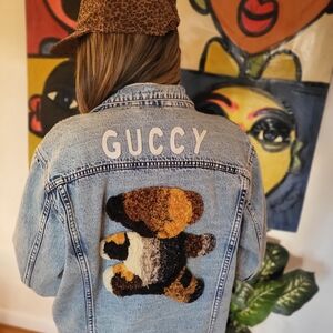 Gucci Emborided Blue Denim Jacket with Bear Patch
